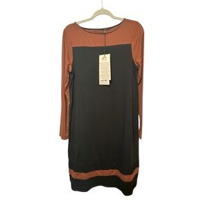 Neon Buddha Yoga Cotton Dress Colorblock Black Brown Long Sleeve Size Medium